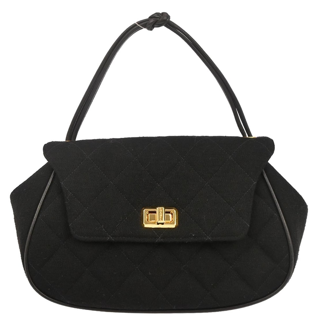 Small Chanel Mademoiselle Lock Top Handle Bag in Black Cotton: Small Chanel Mademoiselle Lock Top Handle Bag in Black Cotton This Chanel Mademoiselle Lock handbag features a black cotton exterior with a top handle design. Crafted in France, it offers a sophistica