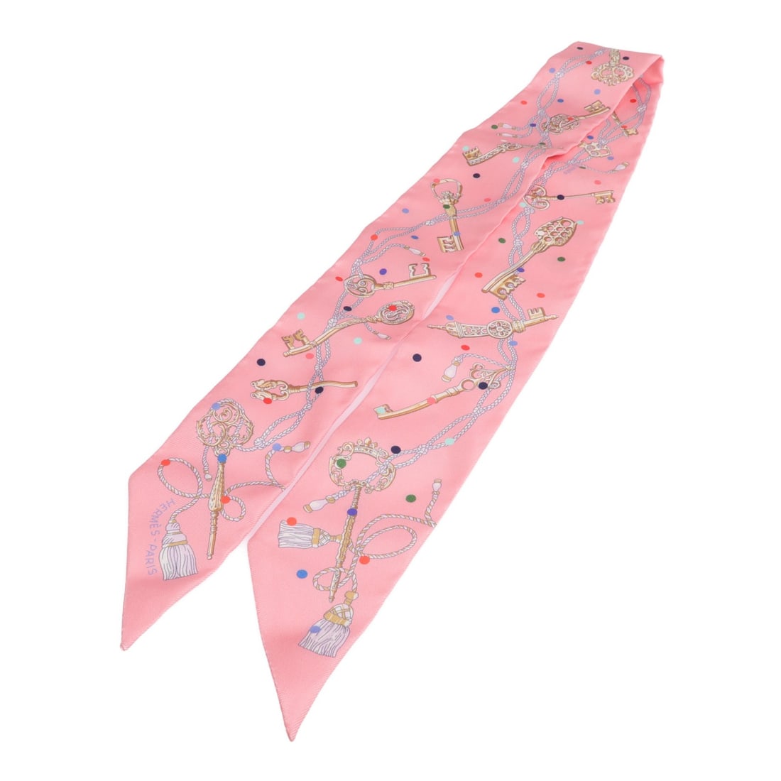 Silk Pink Twilly Scarf by Hermes France: Silk Pink Twilly Scarf by Hermes France This Hermes Twilly scarf features luxurious pink silk, crafted in France. The scarf showcases a pristine condition and is designed in a regular size, making it