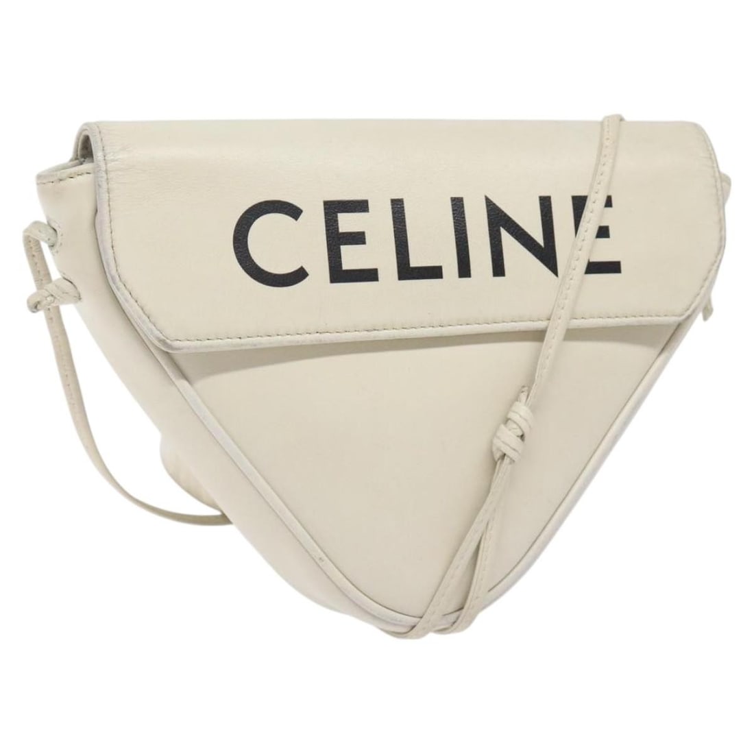 Celine Triangle White Leather Shoulder Bag Italy 19cm: Celine Triangle White Leather Shoulder Bag Italy 19cm This Celine Triangle Bag is crafted from white leather and designed for women. Made in Italy, the bag features a unique triangular shape and comes