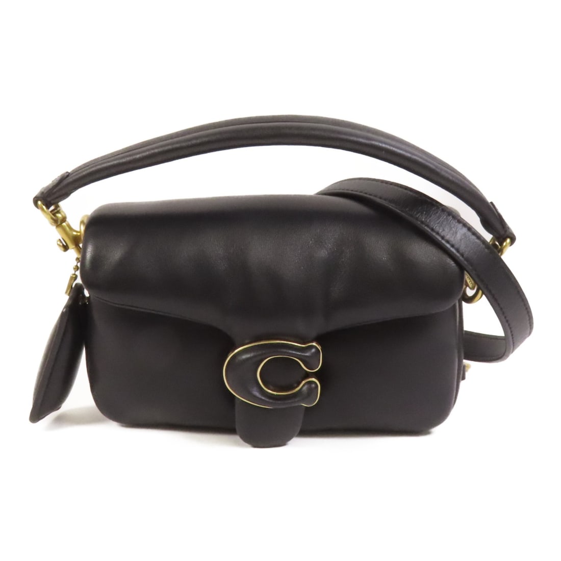 Black Lambskin Tabby Shoulder Bag by COACH with Gold Hardware: Black Lambskin Tabby Shoulder Bag by COACH with Gold Hardware This COACH 2-way Tabby shoulder bag is crafted from black lambskin leather, offering a versatile design that can be worn as a shoulder bag