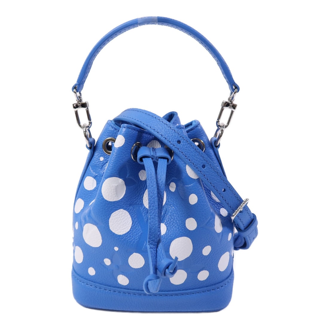 Nano Noe Yayoi Kusama White Calfskin Shoulder Bag M81985: Nano Noe Yayoi Kusama White Calfskin Shoulder Bag M81985 The Louis Vuitton Nano Noe x Yayoi Kusama 2 Way Shoulder Bag features a Monogram Empreinte design crafted from white calfskin. This versatile b