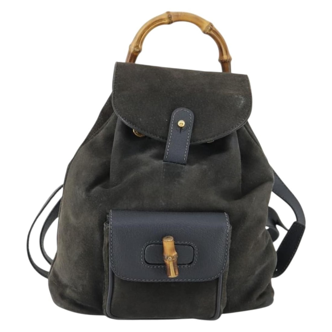 Gucci Suede Navy Vintage Bamboo Women's Backpack 20x21x6cm (1 of 18)
