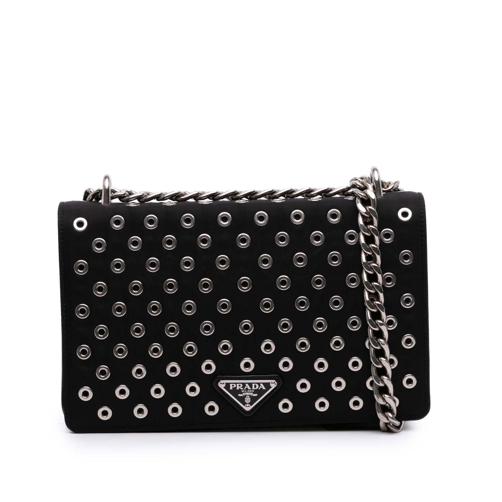 Prada Tessuto Grommet Black Nylon Crossbody Bag with Chain Strap (1 of 10)