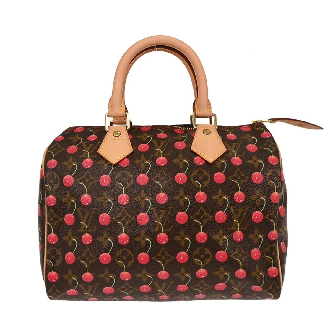 Speedy 25 Cherry Monogram Small Duffle Bag by Louis Vuitton M95009: Speedy 25 Cherry Monogram Small Duffle Bag by Louis Vuitton M95009 This Louis Vuitton Speedy 25 handbag features the iconic Monogram Cherry pattern. Crafted from leather monogram canvas with beige lea