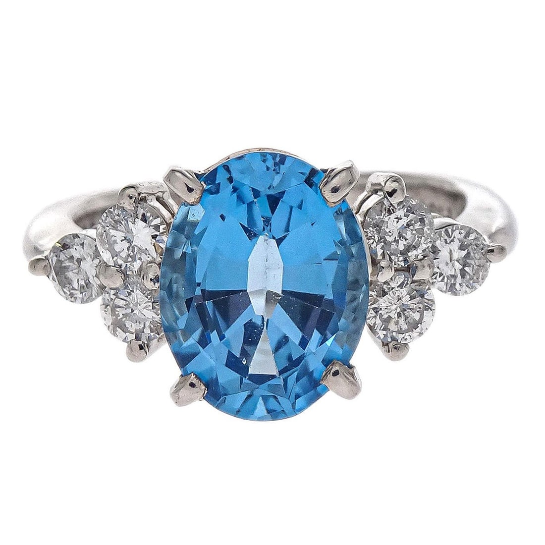 Platinum Pt900 Blue Topaz and Diamond Vintage Ring Size 45 (1 of 5)