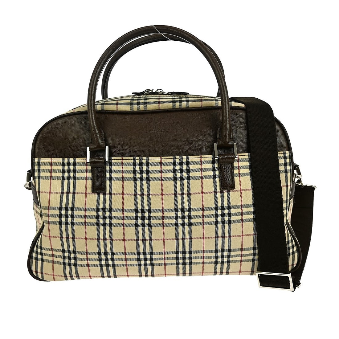 Burberry Check Canvas and Leather Large Top Handle 2-Way Bag Beige Brown: Burberry Check Canvas and Leather Large Top Handle 2-Way Bag Beige Brown This stylish Burberry Check 2-way handbag features a classic beige and brown pattern, making it perfect for casual occasions. C
