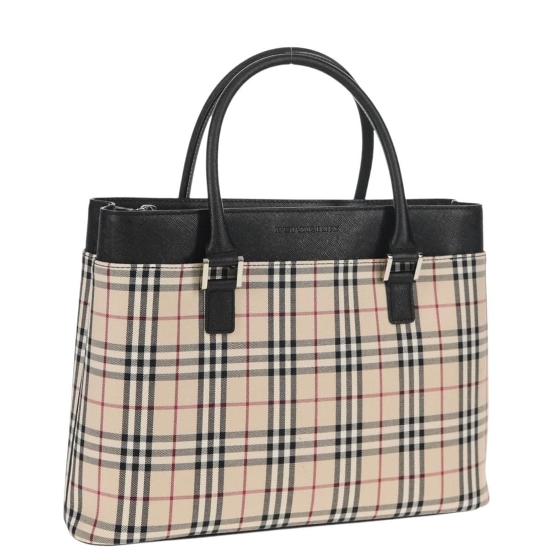 BURBERRY Nova Check Hand Bag Beige Silver Canvas Authentic: BURBERRY Nova Check Hand Bag Beige Silver Canvas Authentic This Burberry Nova Check Hand Bag is a stylish accessory crafted from durable canvas in a sophisticated beige and silver color scheme. Design