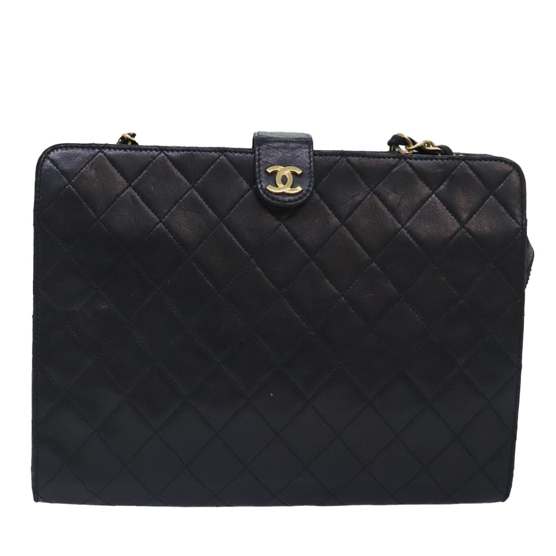 Black Leather Matelasse Shoulder Bag by Chanel Vintage Collection: Black Leather Matelasse Shoulder Bag by Chanel Vintage Collection This pre-owned Chanel Vintage Shoulder Bag is crafted from black leather and designed for women. It features a classic silhouette with