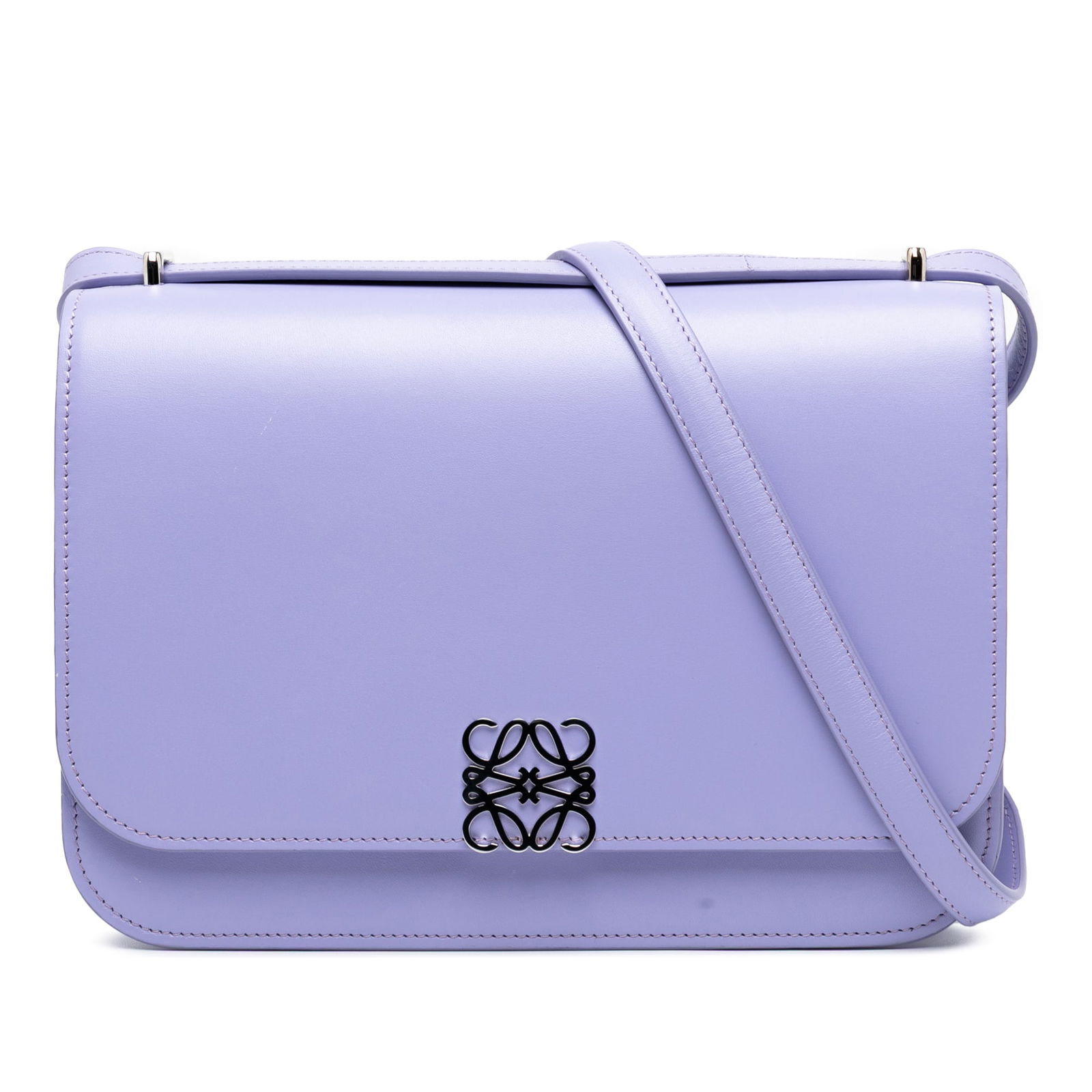 LOEWE Medium Goya Crossbody Bag in Purple Leather: LOEWE Medium Goya Crossbody Bag in Purple Leather Presenting the LOEWE Medium Leather Goya Crossbody, a stylish addition to your accessory collection. This elegant bag is crafted from high-quality lea