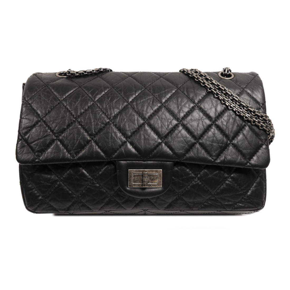 CHANEL 2.55 Black Calfskin Leather Shoulder Bag with SHW (1 of 17)