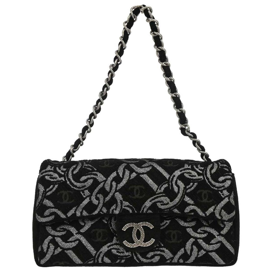 Chanel Black Canvas Top Handle Handbag with Chain Print (1 of 10)