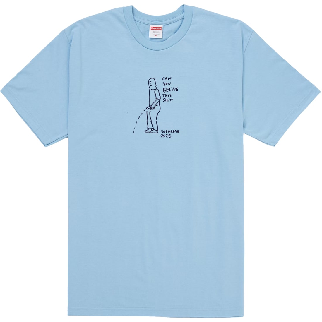 Mark Gonzales Artwork T Shirt by Supreme in Powder Blue: Mark Gonzales Artwork T Shirt by Supreme in Powder Blue This Supreme Gonz Powder Blue Tee is crafted from premium cotton and features custom artwork by Mark Gonzales. The T-shirt comes in a soft powde