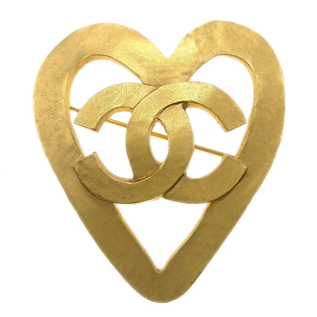 Chanel Gold-Plated Heart Brooch 95P: Chanel Gold-Plated Heart Brooch 95P This exquisite Chanel heart brooch is a perfect accessory for any occasion. Crafted by CHANEL, this brooch features a beautiful heart shape and is elegantly gold-pl