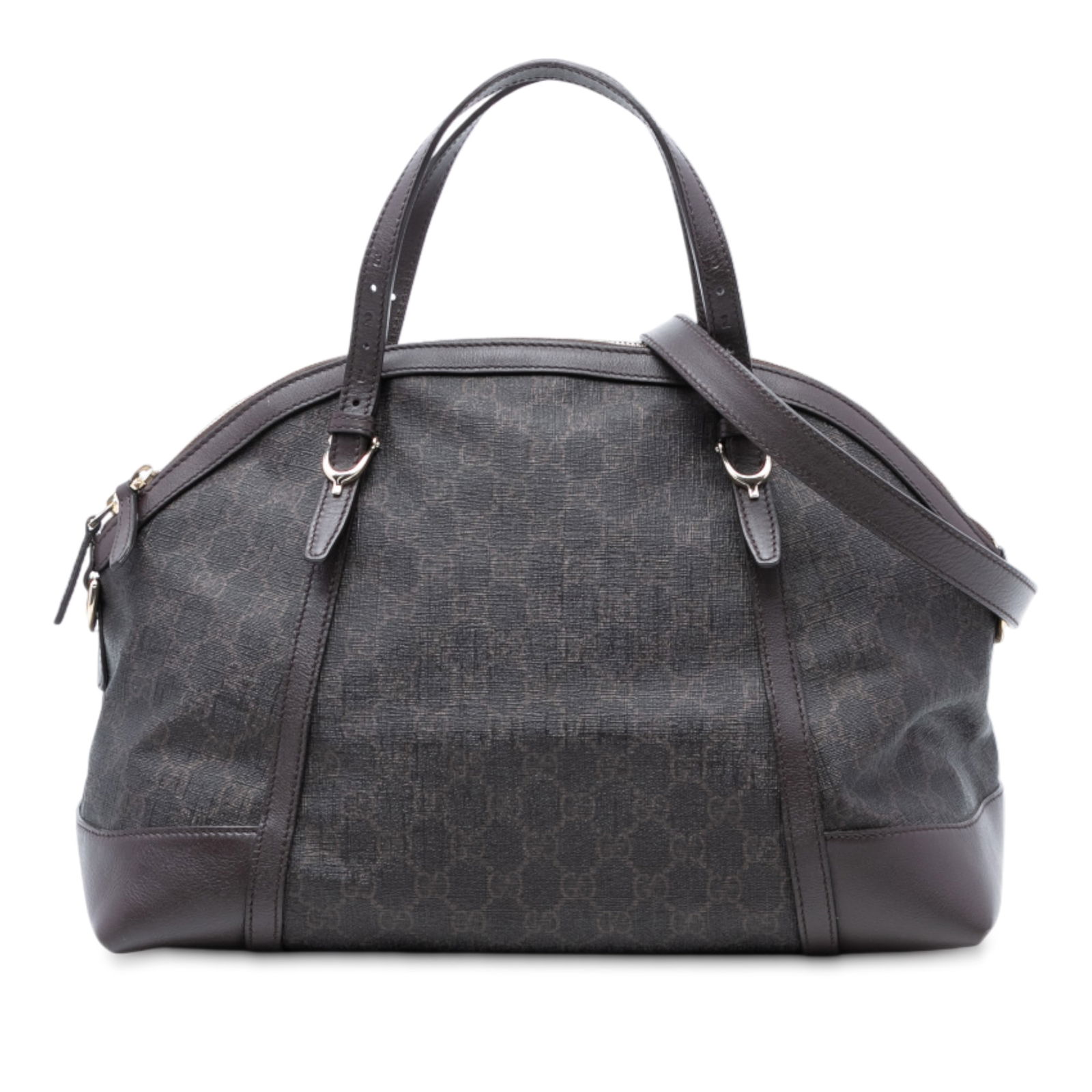 Gucci GG Supreme Nice Dome Brown Large Satchel with Leather Trim: Gucci GG Supreme Nice Dome Brown Large Satchel with Leather Trim This Gucci Large GG Supreme Nice Dome Satchel is crafted from coated canvas with leather trim and features flat leather handles, a deta