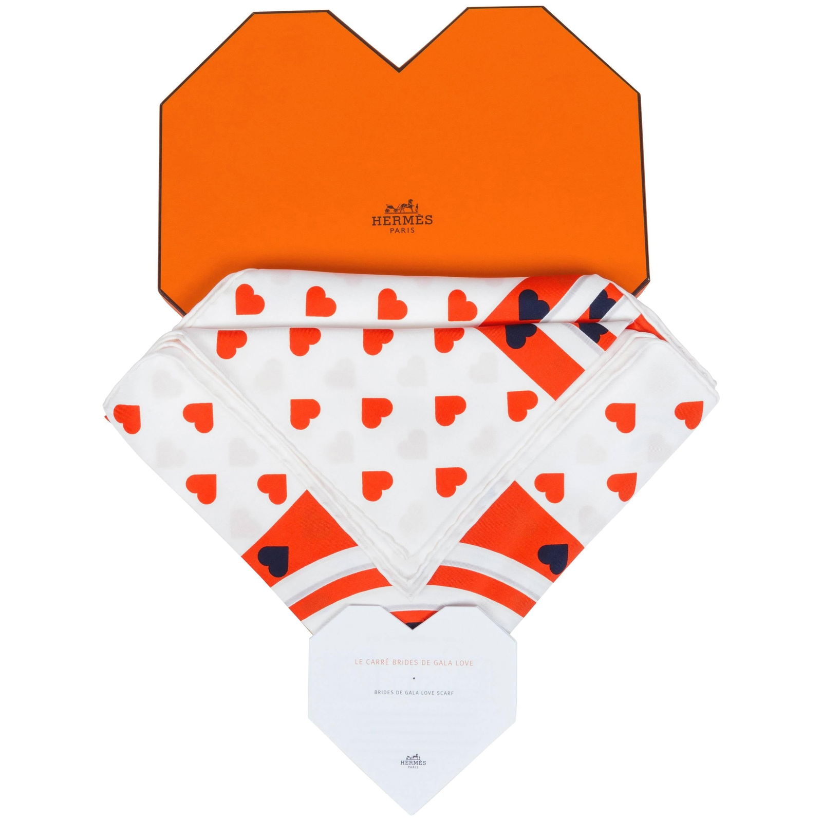 Hermes Silk Brides de Gala Love Scarf 35in in Heart Box: Hermes Silk Brides de Gala Love Scarf 35in in Heart Box Elevate your accessory collection with this exquisite Hermes Silk Brides de Gala Love Scarf. Designed by the luxury brand Hermes, this stunning