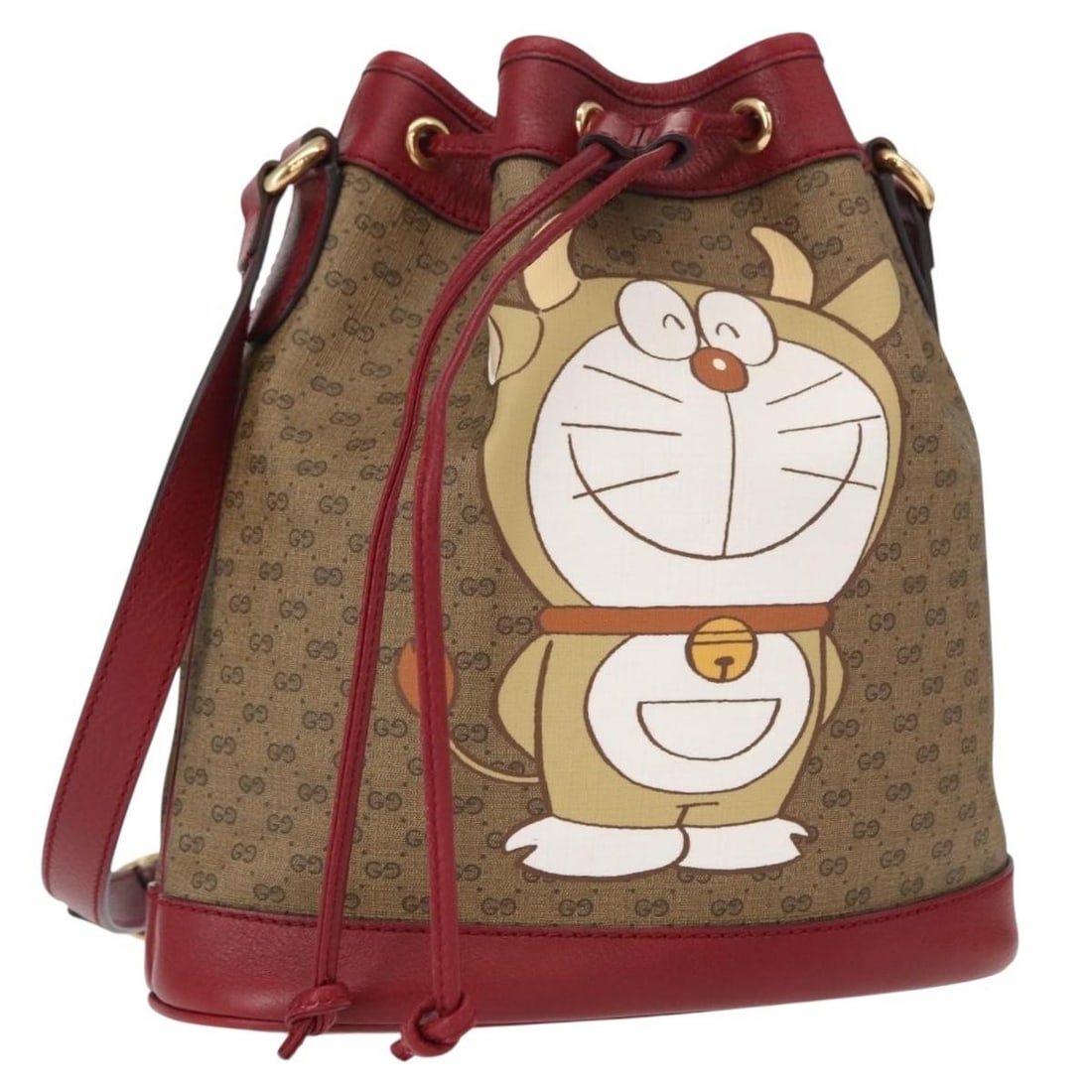 Gucci Doraemon Micro GG Supreme Shoulder Bag PVC Leather Beige Gold Italy: Gucci Doraemon Micro GG Supreme Shoulder Bag PVC Leather Beige Gold Italy This GUCCI Micro GG Supreme Doraemon Collaboration Shoulder Bag features a stylish beige and gold design crafted from PVC leat