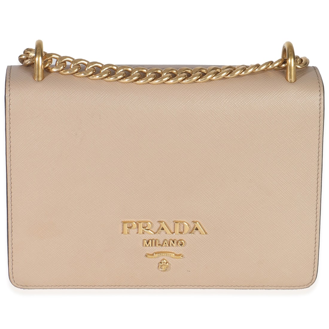 Prada Saffiano Leather Small Shoulder Bag with Chain Flap Beige (1 of 8)