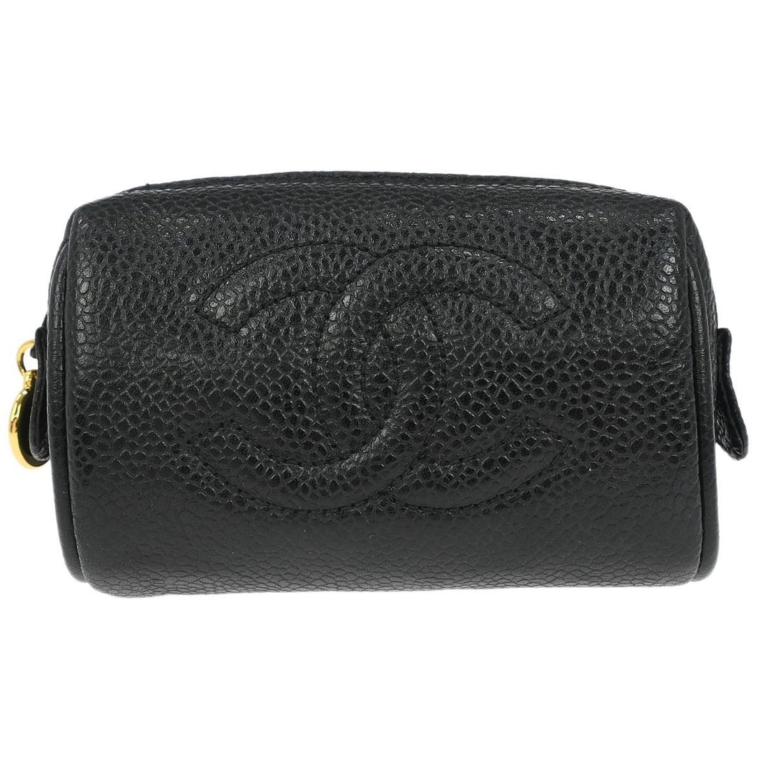 Chanel Vintage Black Leather Timeless Toiletry Bag 10cm x 7cm x 5cm: Chanel Vintage Black Leather Timeless Toiletry Bag 10cm x 7cm x 5cm This vintage Chanel Timeless Toiletry Pouch is crafted from black caviar leather, designed for female use. It features a compact siz