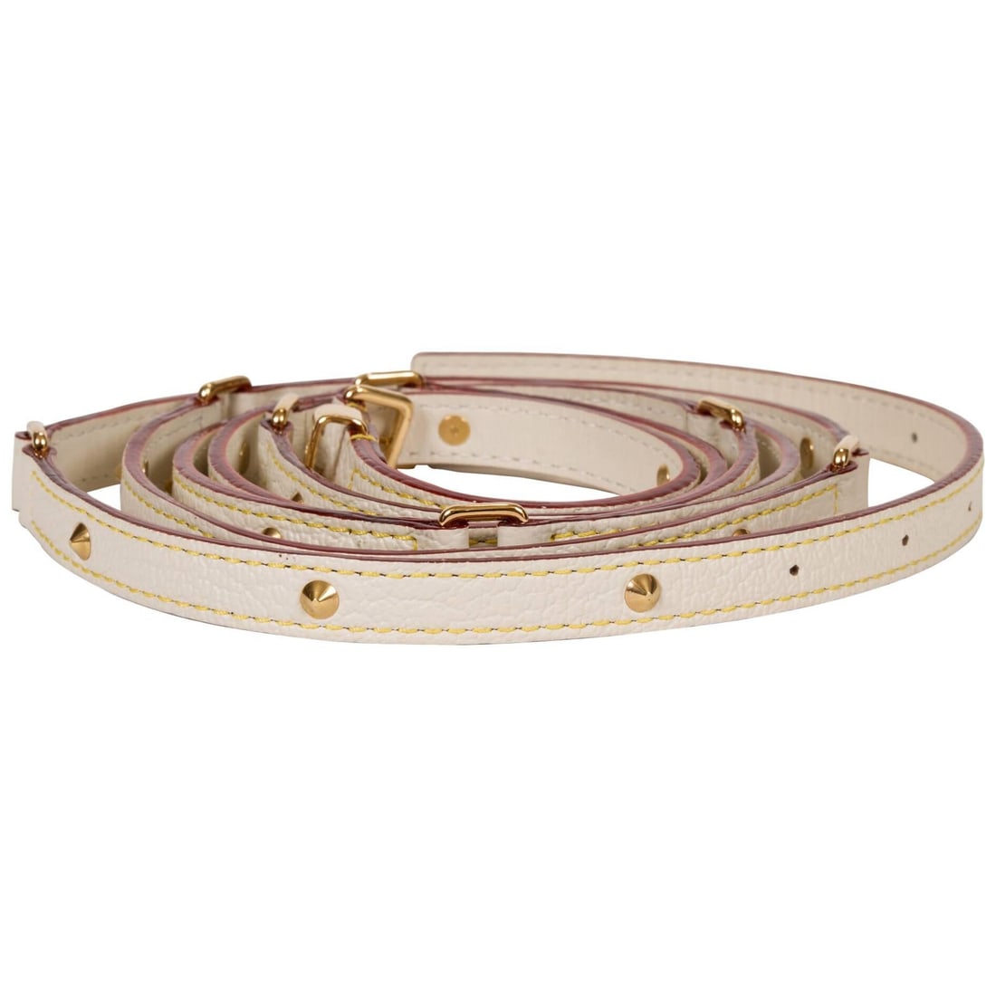 Louis Vuitton Suhali Cream Leather Belt Gold Tone Studs 71in: Louis Vuitton Suhali Cream Leather Belt Gold Tone Studs 71in Elevate your style with this exquisite Louis Vuitton Suhali belt, crafted from luxurious cream leather and adorned with elegant gold tone s
