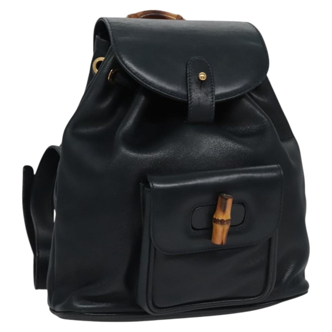 Black Leather Gucci Vintage Bamboo Backpack Purse 21cm x 22cm x 6cm: Black Leather Gucci Vintage Bamboo Backpack Purse 21cm x 22cm x 6cm This Gucci Vintage Bamboo Backpack features a classic black leather exterior and signature bamboo detailing. Designed for women, it