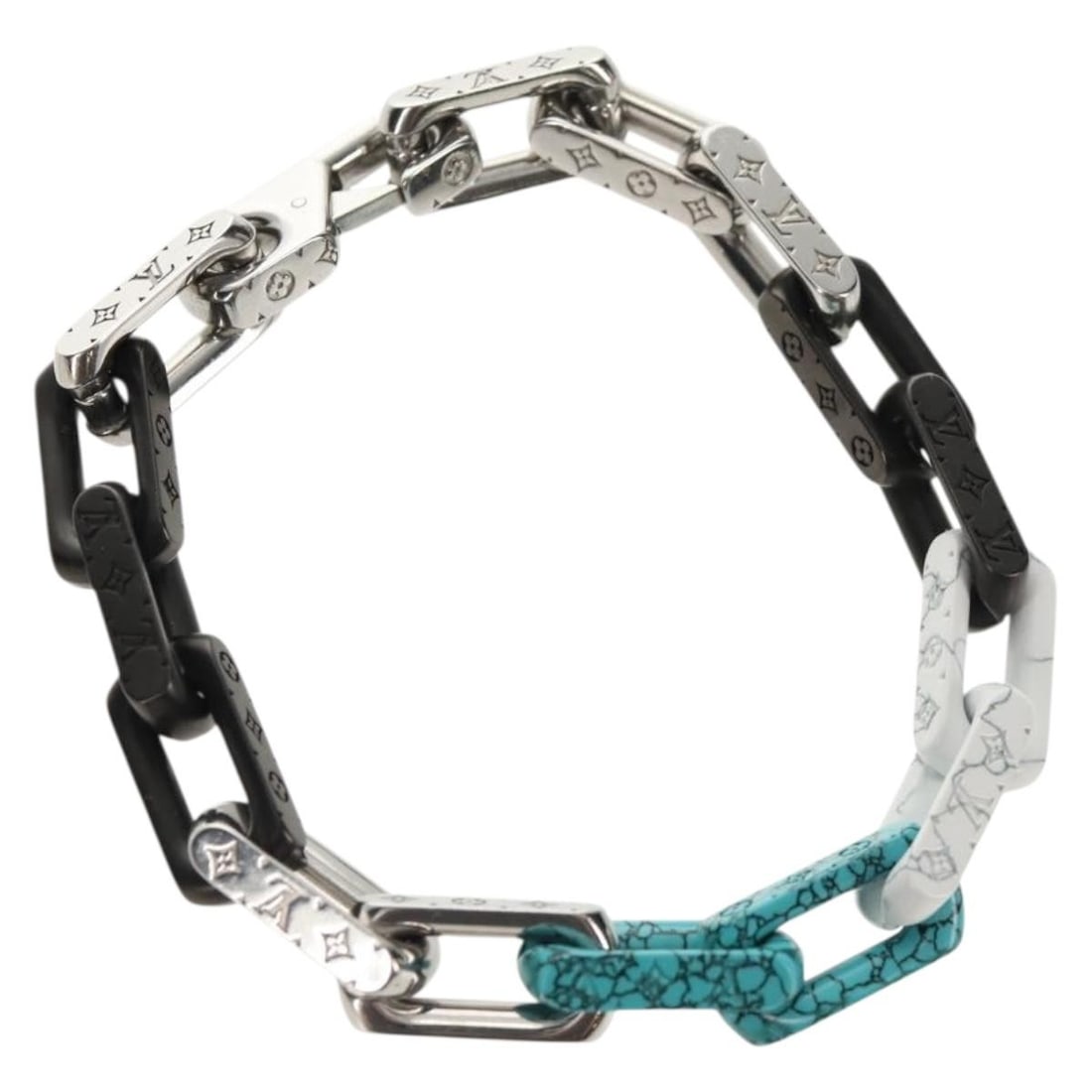 Louis Vuitton Silver Chain Stone Bracelet M1042L Auth Luxury: Louis Vuitton Silver Chain Stone Bracelet M1042L Auth Luxury Introducing the LOUIS VUITTON Chain Stone Bracelet, a stunning piece crafted from high-quality metal with a chic silver finish. This stylis