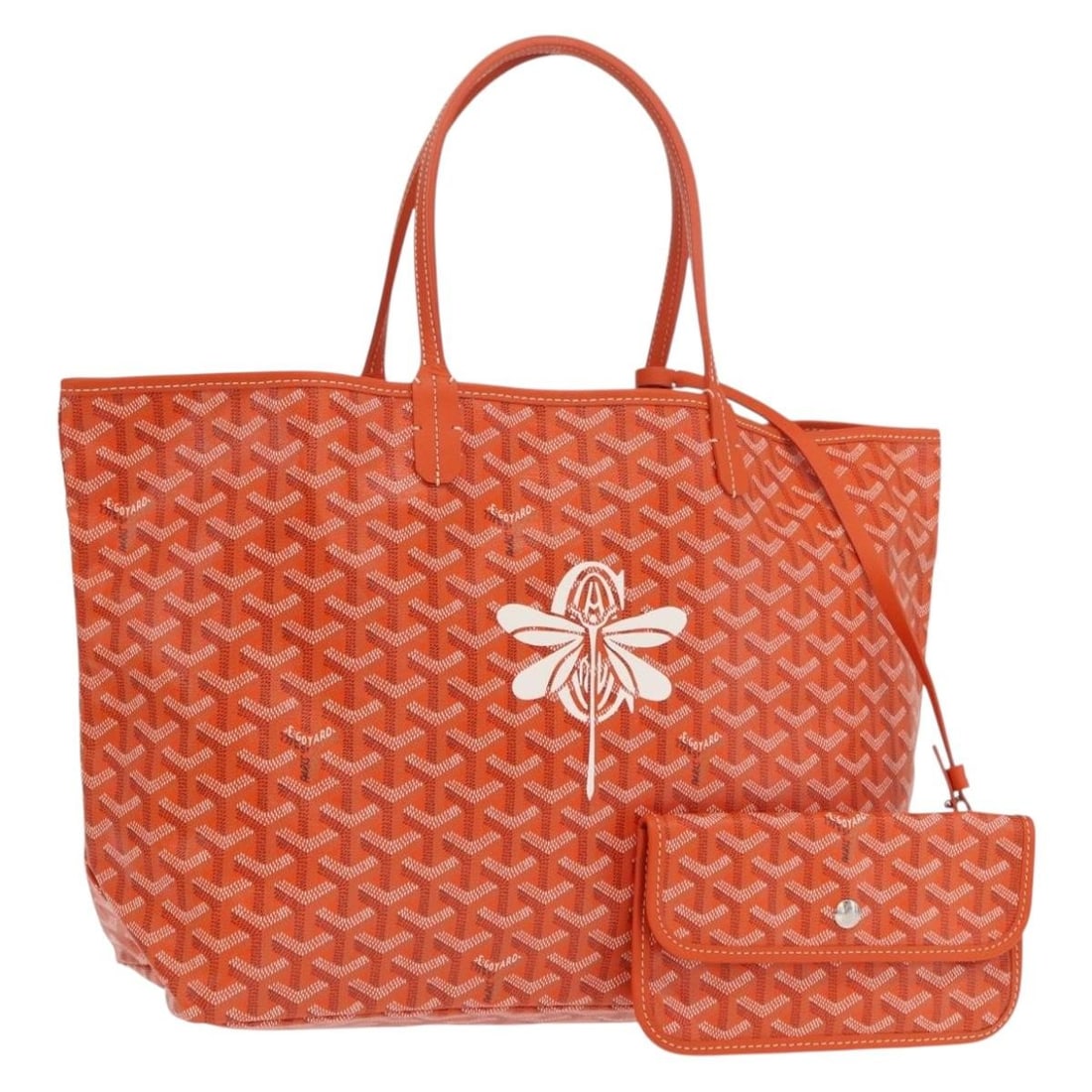 Goyard Saint Louis PM Orange PVC Herringbone Tote with Dust Bag and Pouch: Goyard Saint Louis PM Orange PVC Herringbone Tote with Dust Bag and Pouch This Goyard Saint Louis PM tote bag features the iconic herringbone pattern in vibrant orange PVC leather. The tote is designe