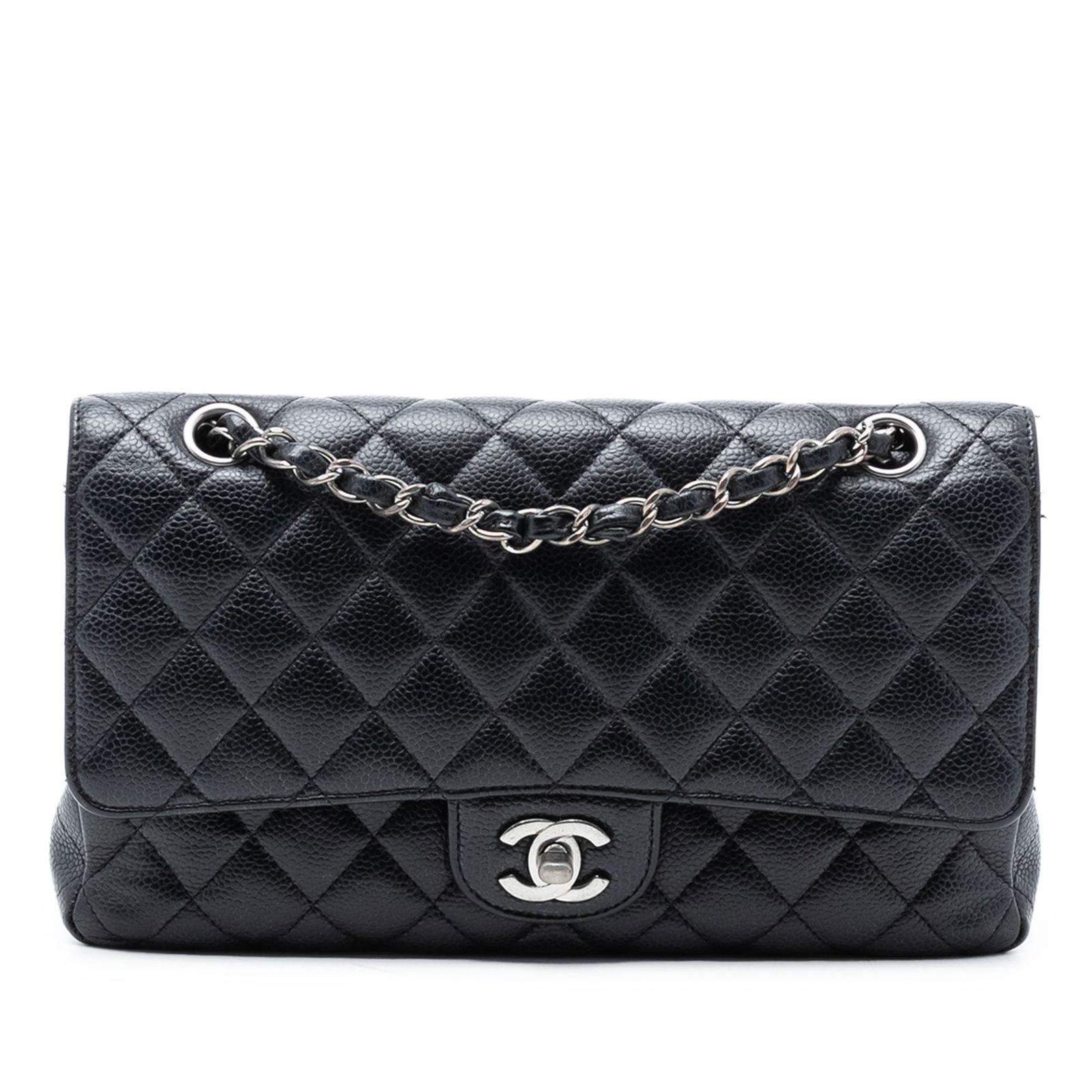 Black Chanel Medium Classic Double Flap Caviar Leather Shoulder Bag (1 of 7)