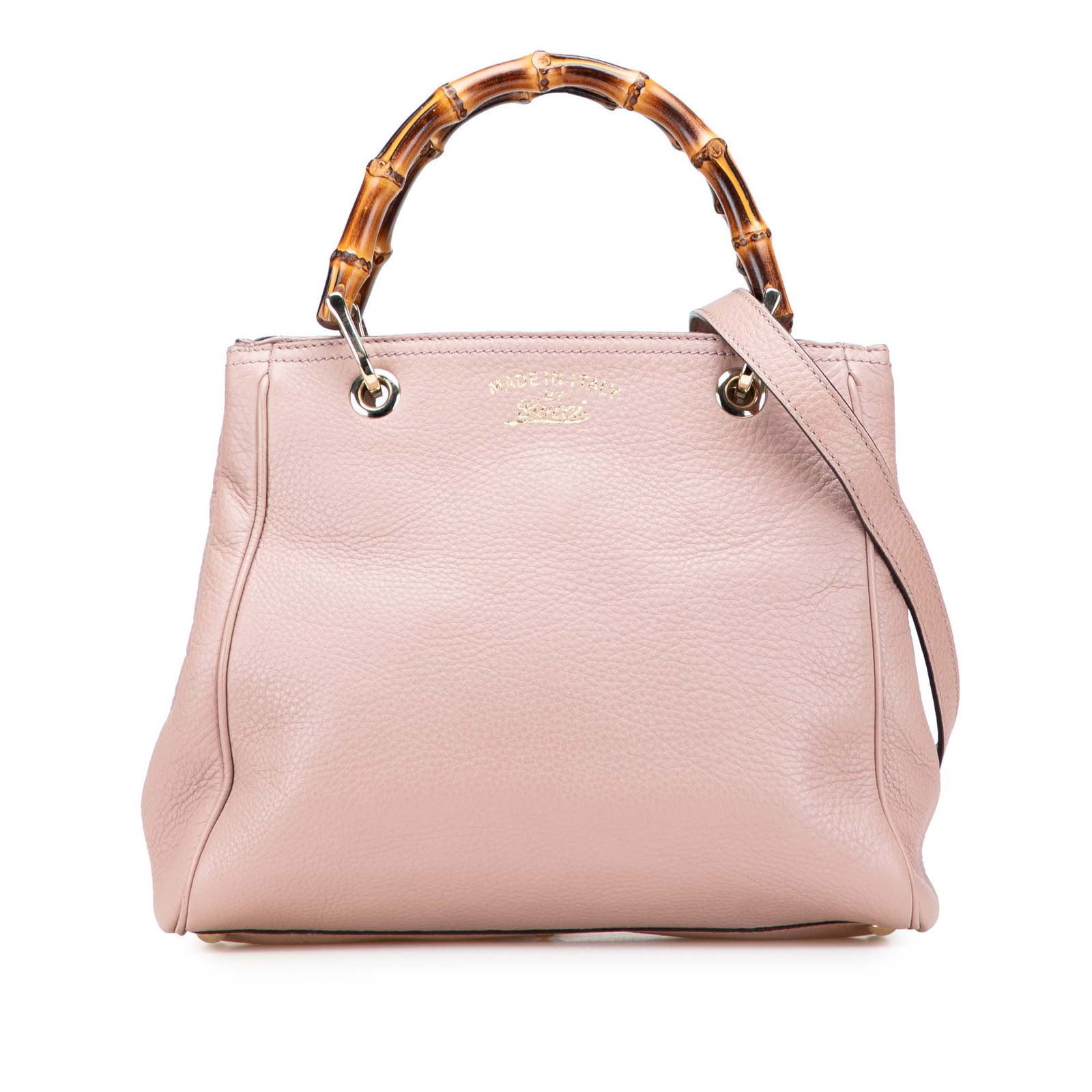 Gucci Pink Small Calfskin Bamboo Shopper Satchel with Leather and Bamboo Handles: Gucci Pink Small Calfskin Bamboo Shopper Satchel with Leather and Bamboo Handles This Gucci Small Calfskin Bamboo Shopper Satchel is a stylish and functional accessory, designed with a leather body an