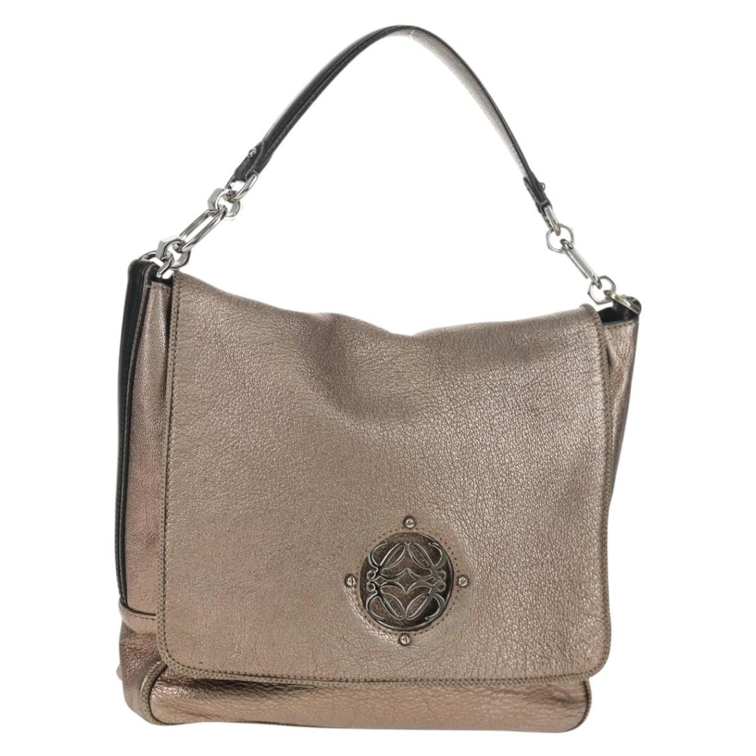 LOEWE Anagram Mya Shoulder Bag Leather Champagne Gold Auth: LOEWE Anagram Mya Shoulder Bag Leather Champagne Gold Auth Introducing the LOEWE Anagram Mya Shoulder Bag, a stunning accessory crafted from luxurious leather in a sophisticated champagne gold and gol