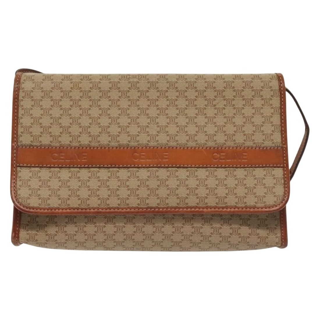 Celine Vintage Macadam Canvas Shoulder Bag Beige 28cm: Celine Vintage Macadam Canvas Shoulder Bag Beige 28cm Celine Vintage Macadam shoulder bag designed for women, featuring a beige canvas body with leather accents. The bag measures 28cm x 15cm x 5cm and