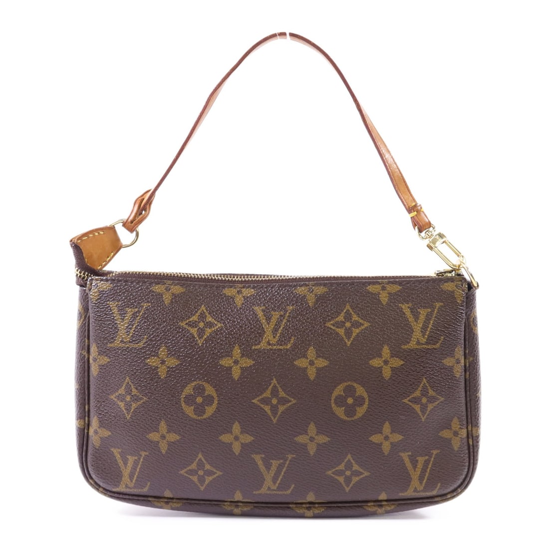 Louis Vuitton Monogram Pochette Accessoires Brown Canvas Pouch M51980 Gold Hardware: Louis Vuitton Monogram Pochette Accessoires Brown Canvas Pouch M51980 Gold Hardware This Louis Vuitton Pochette Accessoires pouch handbag features the signature Monogram pattern on brown PVC coated ca