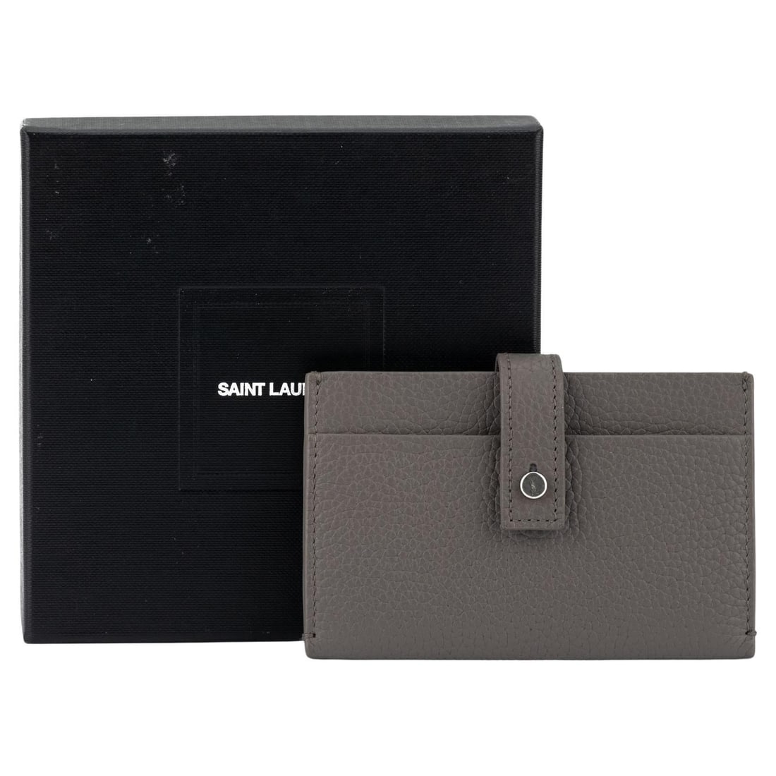 YSL Etain Pebbled Leather Credit Card Wallet with Silver Logo: YSL Etain Pebbled Leather Credit Card Wallet with Silver Logo Discover the luxurious YSL New Etain Credit Card Wallet, crafted from premium pebbled leather in an elegant etain color. This unisex walle