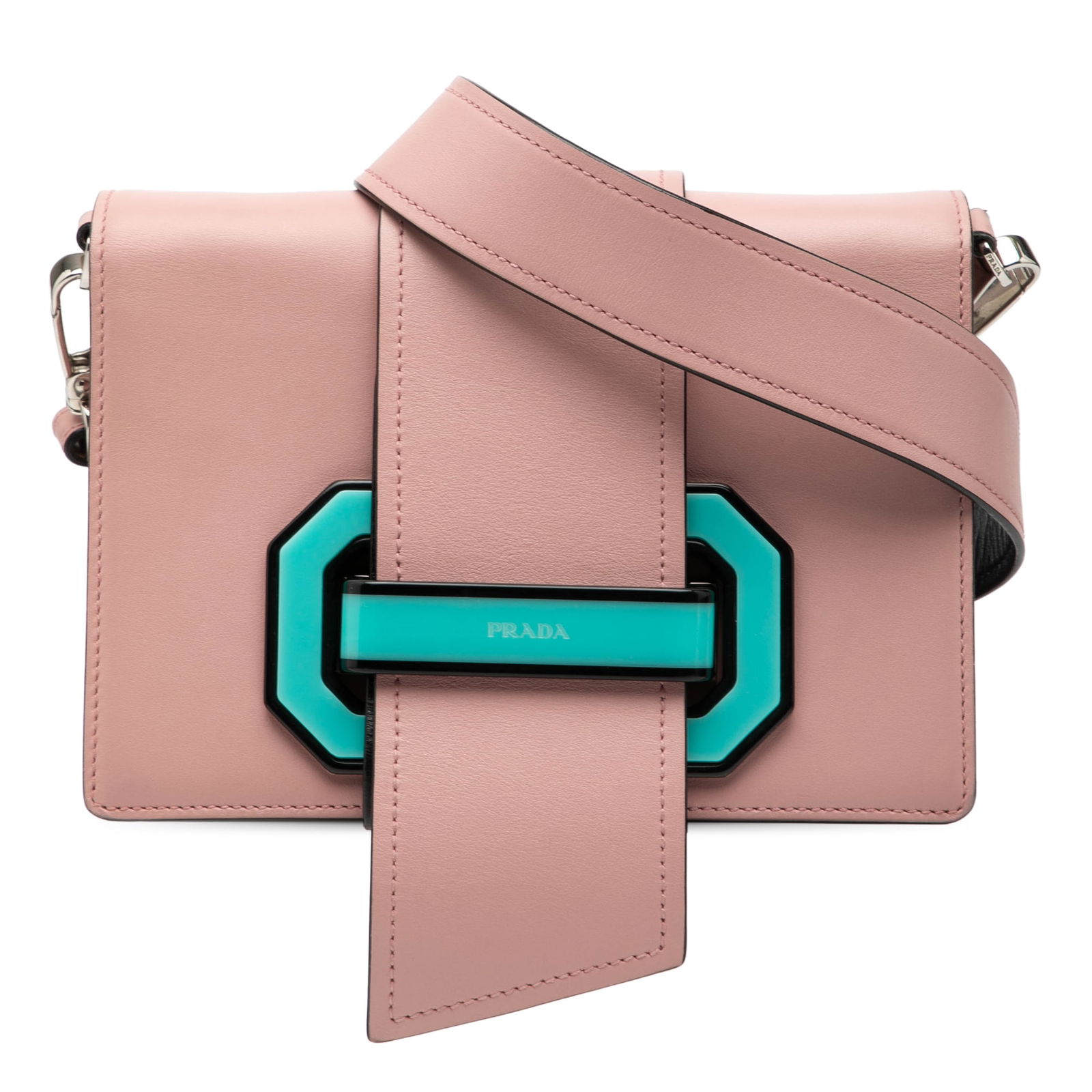 Prada Pink Leather City Calf Plex Ribbon Crossbody Bag: Prada Pink Leather City Calf Plex Ribbon Crossbody Bag This Prada City Calf Plex Ribbon Crossbody features a pink leather body with a flat leather strap, a front flap secured by a flat strap and pull-