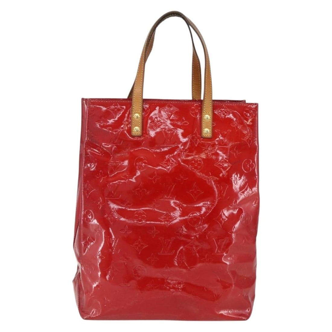Red Patent Leather Handbag Louis Vuitton Reade 25.5cm by 33cm by 11.5cm: Red Patent Leather Handbag Louis Vuitton Reade 25.5cm by 33cm by 11.5cm This Louis Vuitton Reade Handbag in vibrant red patent leather features the iconic Monogram Vernis design. Crafted in France, it