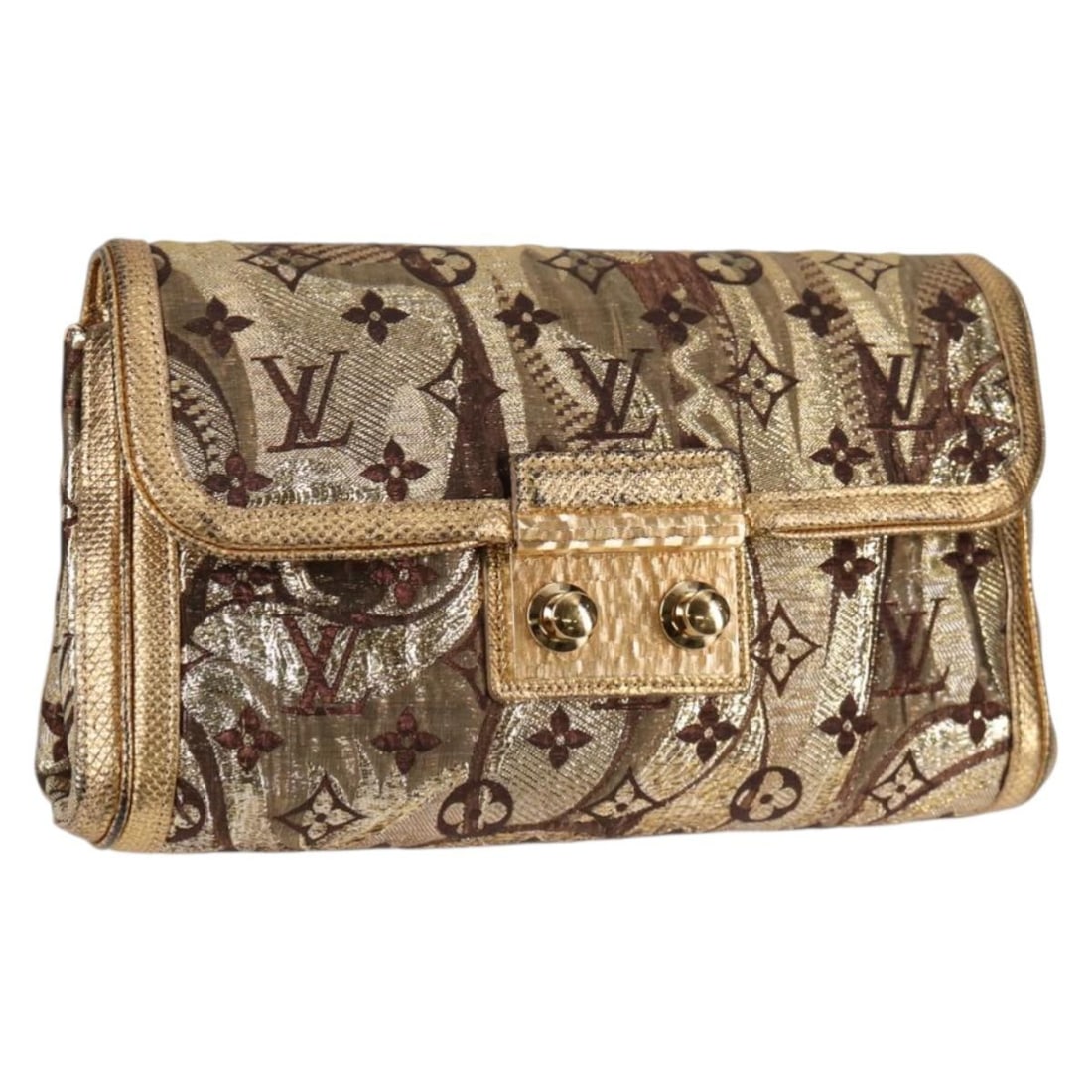 LOUIS VUITTON Monogram Brocade Tari Clutch Bag Gold M93142 Authentic (1 of 18)