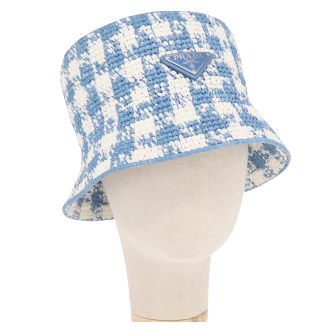 Light Blue PRADA Raffia Hat with 59cm Head Circumference: Light Blue PRADA Raffia Hat with 59cm Head Circumference This PRADA hat features a light blue design crafted from wood. It offers a stylish accessory option and is in excellent, un-used condition with