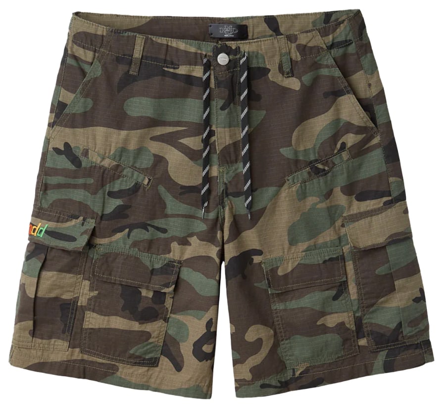 Utility Cargo Shorts in Camo Pattern by HMDD Size XS: Utility Cargo Shorts in Camo Pattern by HMDD Size XS The HMDD Utility Camo Cargo Shorts combine rugged durability with a modern streetwear style. Crafted from durable camo fabric, these shorts feature