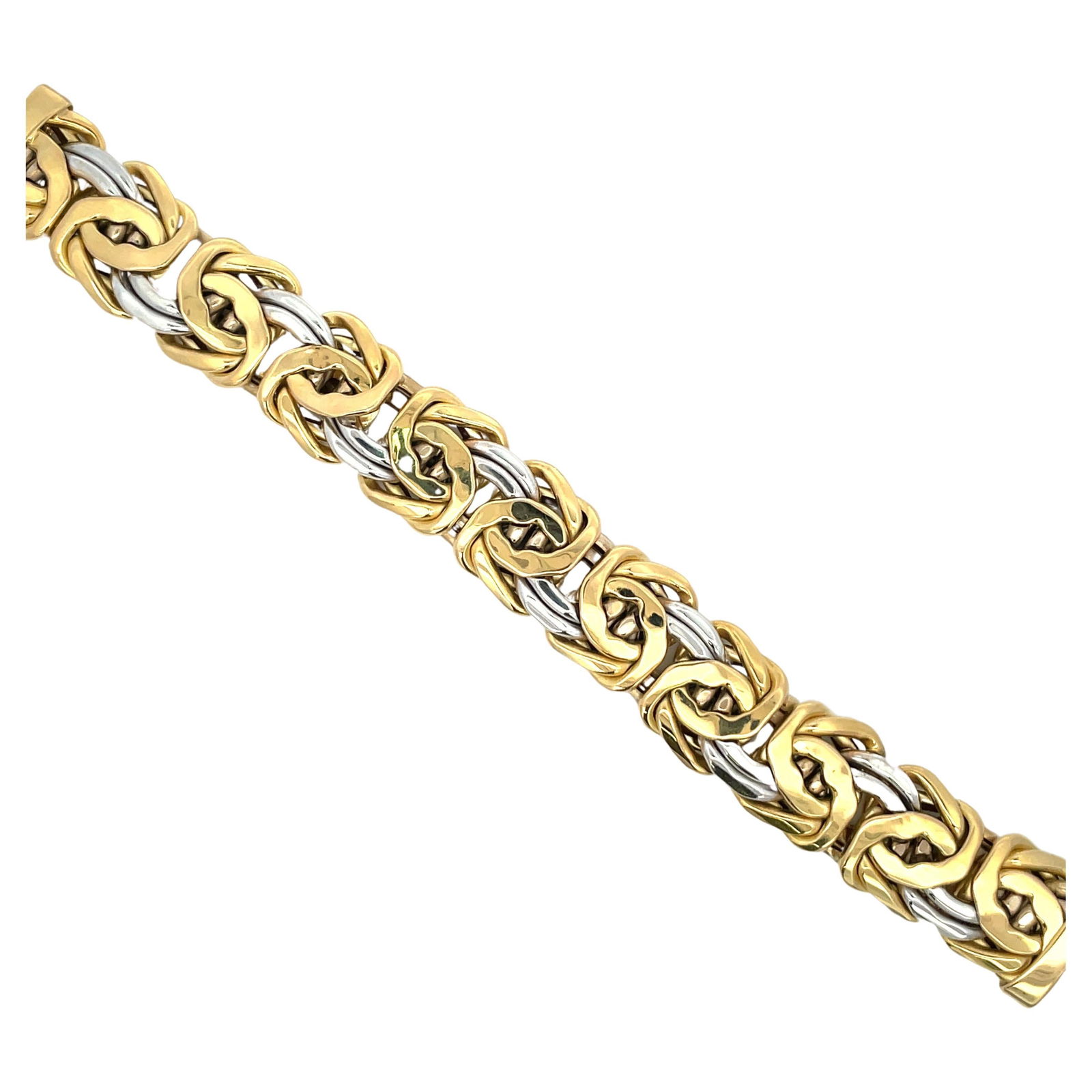 Harbor Diamonds Byzantine Two Tone 18K Gold Bracelet 31.9g: Harbor Diamonds Byzantine Two Tone 18K Gold Bracelet 31.9g This exquisite Byzantine-style bracelet features a stunning two-tone design crafted from 18 karat yellow and white gold. Weighing 31.9 grams,