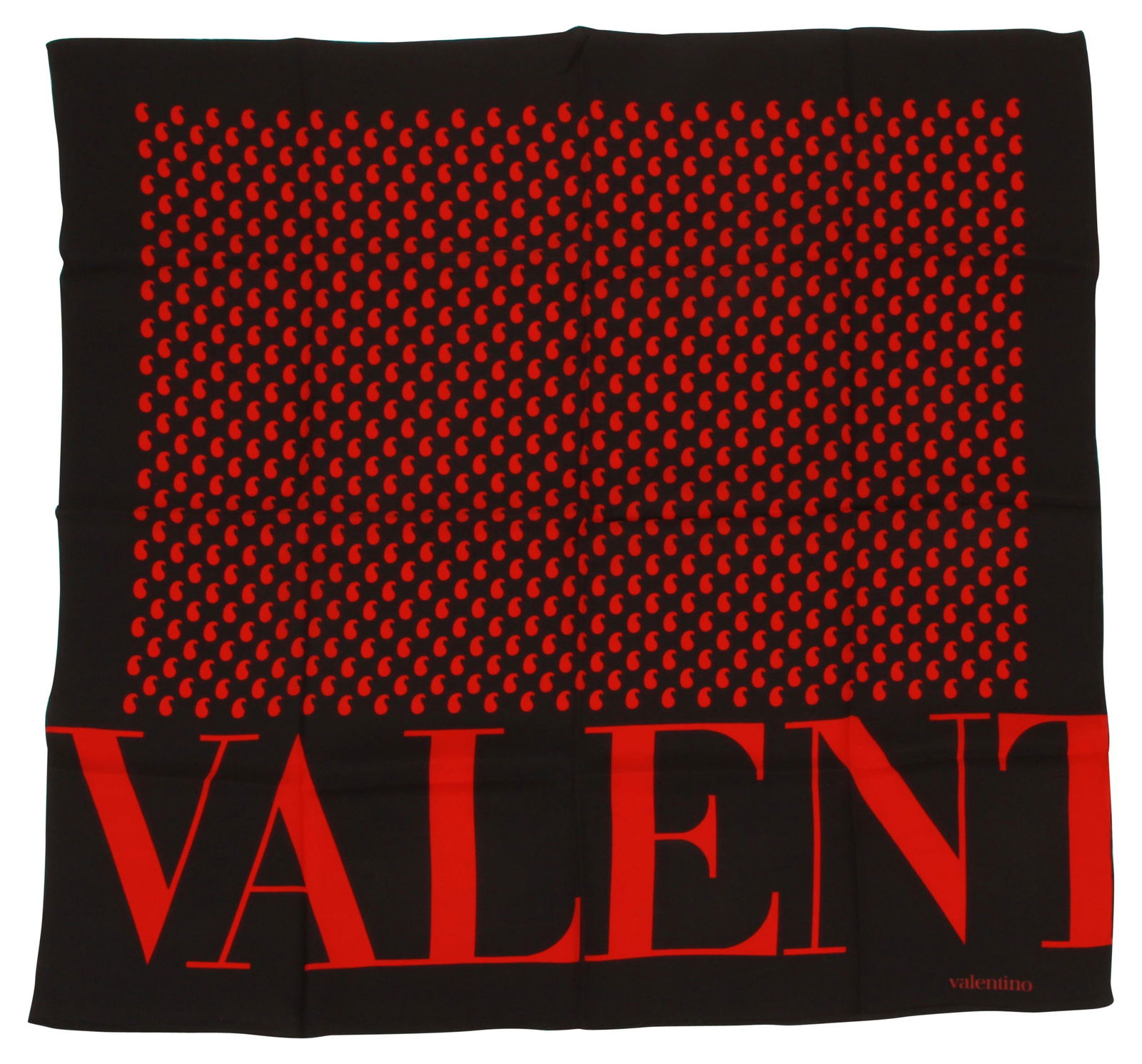 Valentino Vintage Silk Scarf Red Black 30x30 Italy 1990s: Valentino Vintage Silk Scarf Red Black 30x30 Italy 1990s This exquisite Valentino vintage scarf showcases a striking red and black design, crafted from luxurious silk. With dimensions of 30 inches by