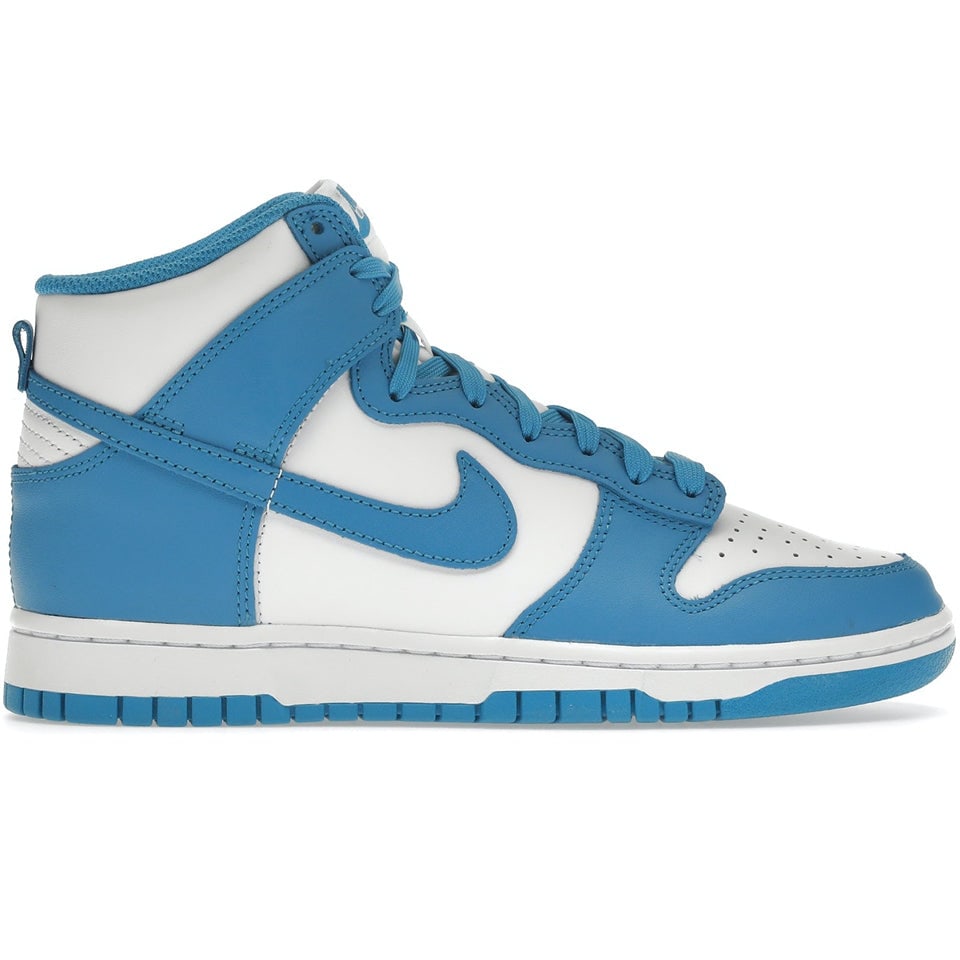 Dunk High Retro Laser Blue sneakers by Nike: Dunk High Retro Laser Blue sneakers by Nike The Nike Dunk High Retro Laser Blue sneakers are authentic and come in un-used, unworn condition. This pair is available in size 8.5 for men and size 10 for