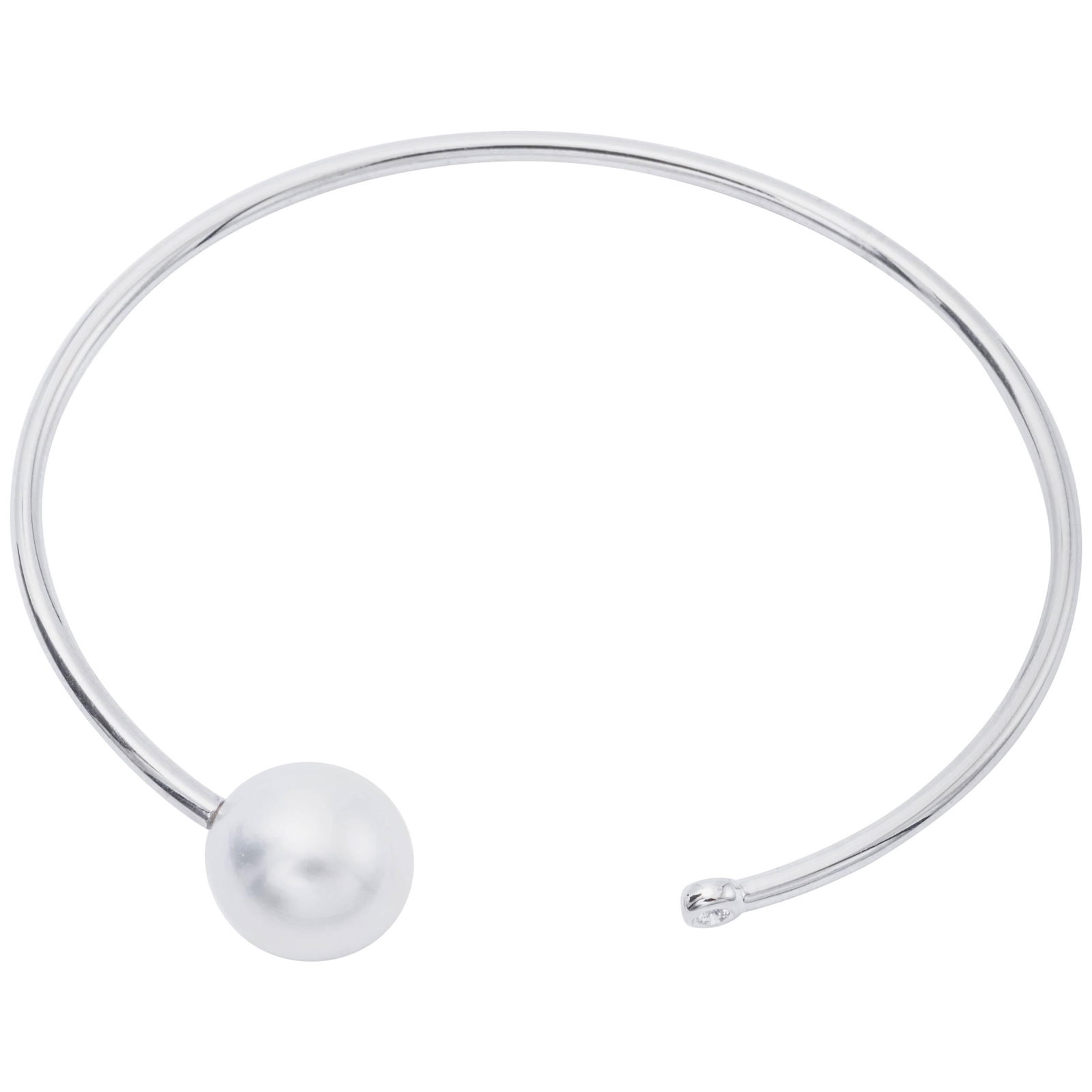 Harbor Diamonds 18K White Gold South Sea Pearl Diamond Bangle Bracelet: Harbor Diamonds 18K White Gold South Sea Pearl Diamond Bangle Bracelet This stunning 18K white gold open bangle bracelet beautifully showcases one exquisite South Sea pearl, measuring 11-12 mm, comple