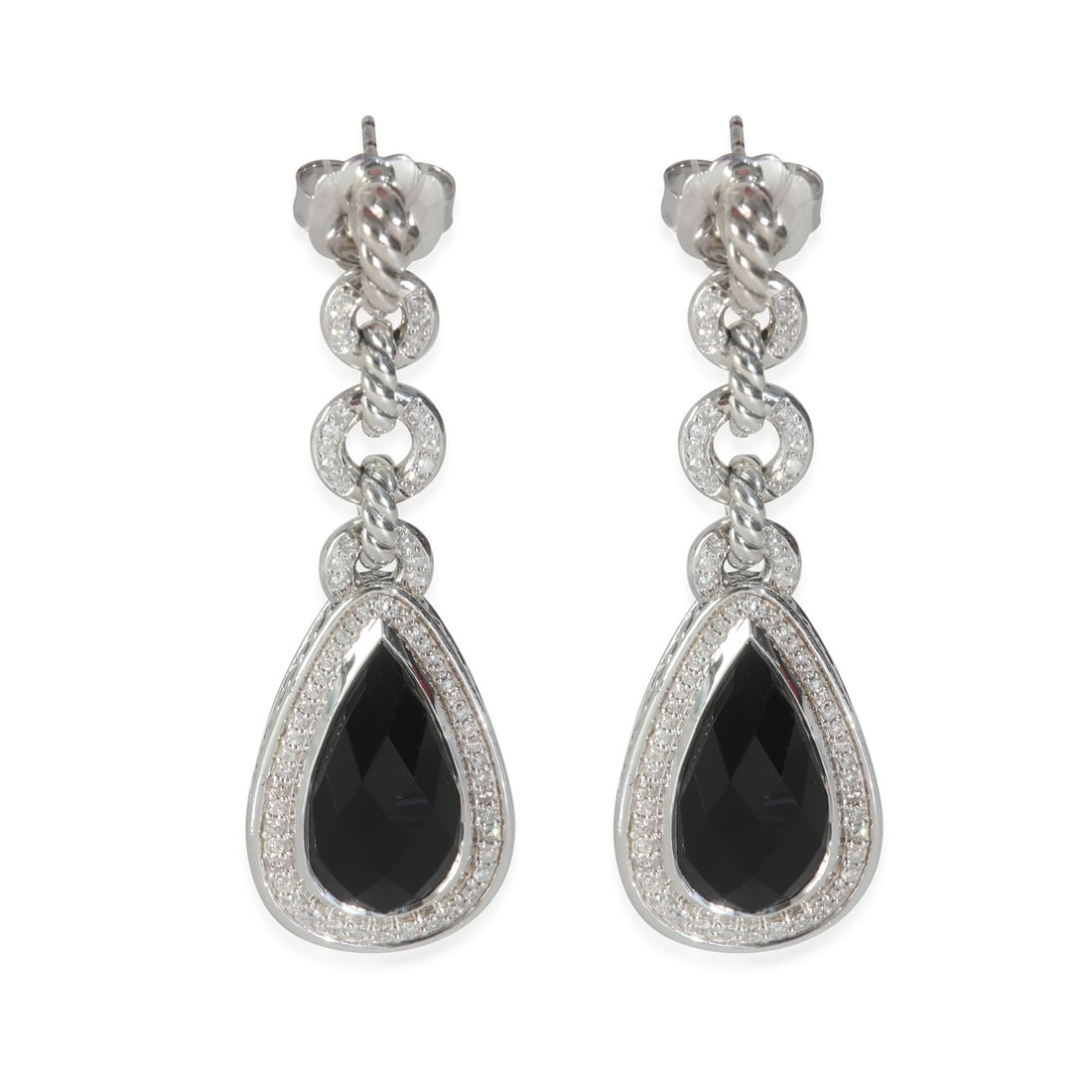 David Yurman Sterling Silver Onyx Diamond Earrings 1.25 CTW Unisex: David Yurman Sterling Silver Onyx Diamond Earrings 1.25 CTW Unisex Elevate your style with these exquisite David Yurman earrings featuring a captivating round brilliant onyx stone complemented by stun