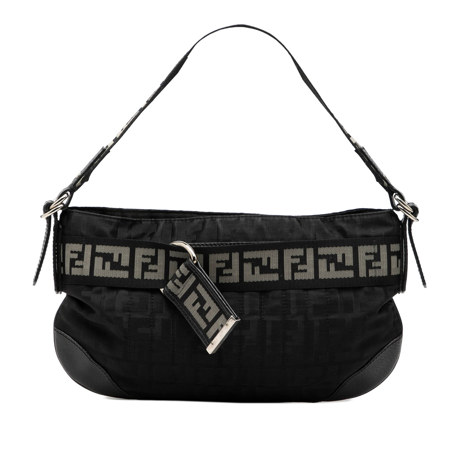 Fendi Zucca Black Nylon Shoulder Bag with Leather Trim (1 of 7)