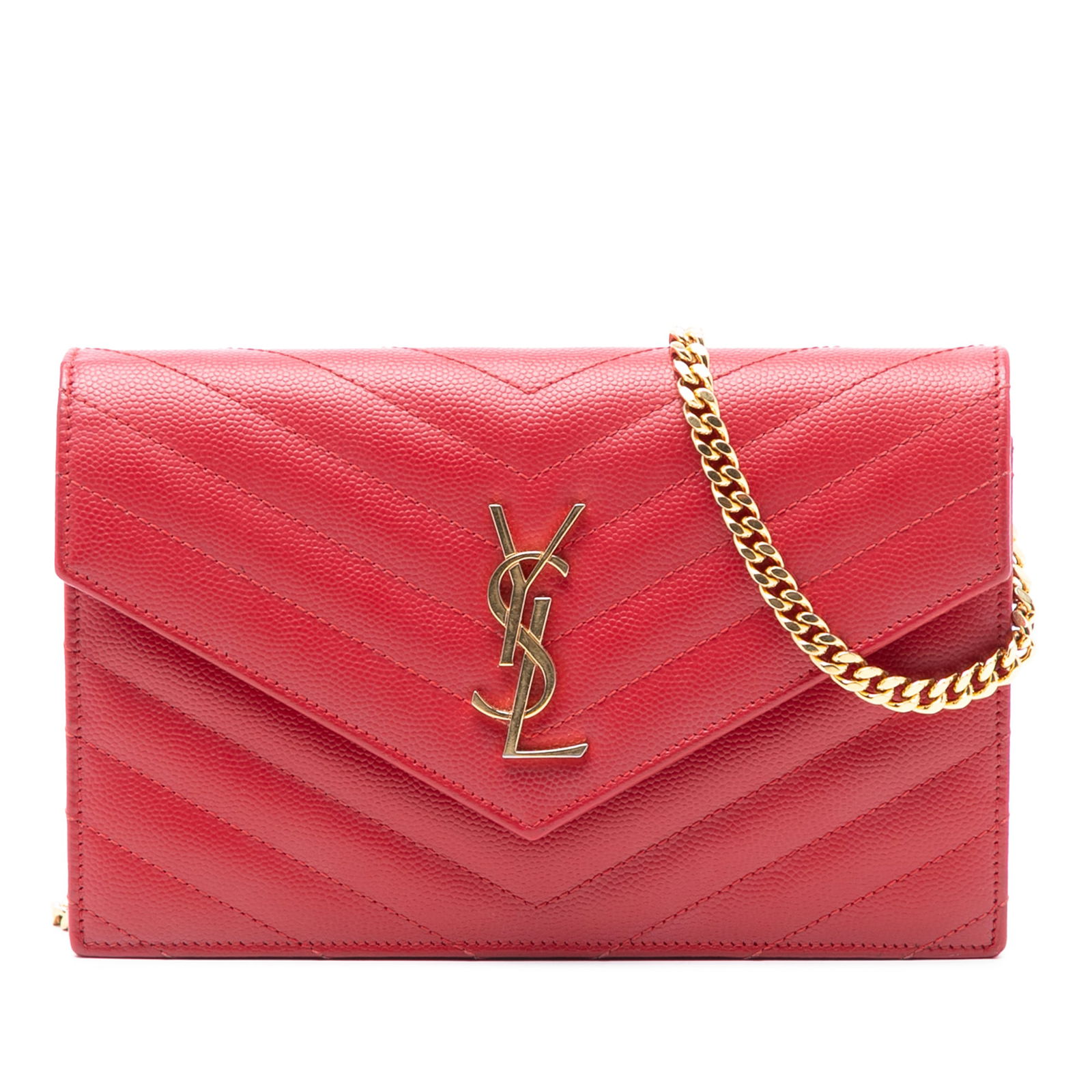 Grain De Poudre Cassandre Red Leather Chain Wallet by Saint Laurent (1 of 7)