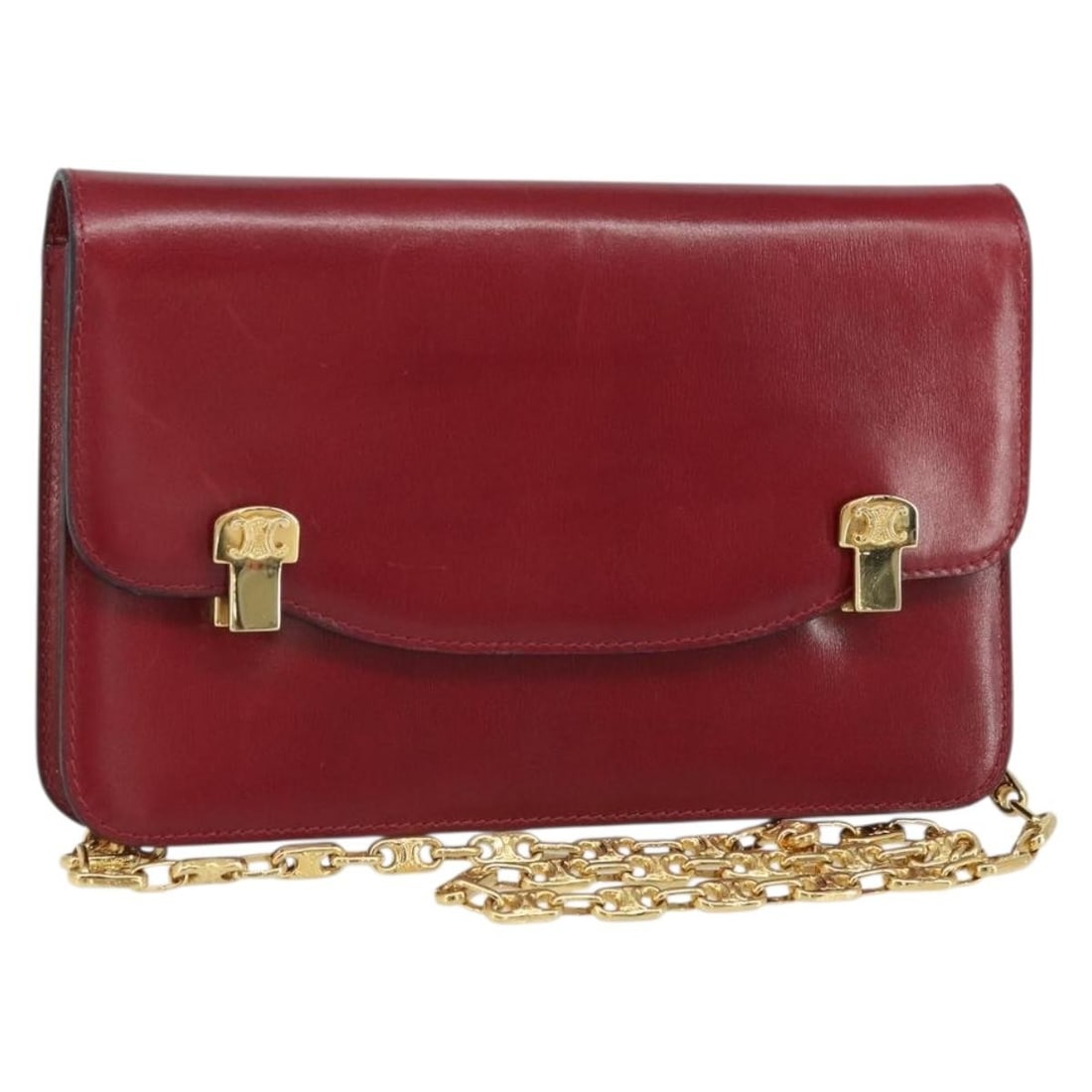 Red Leather Shoulder Bag by CELINE with Gold Chain Strap (1 of 18)
