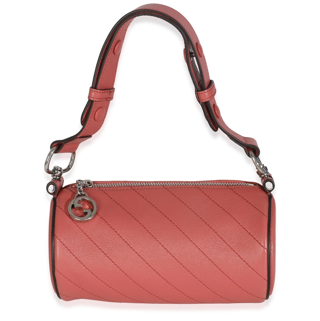 Gucci Mini Blondie Barrel Bag Pink Calfskin Silver-Tone Hardware: Gucci Mini Blondie Barrel Bag Pink Calfskin Silver-Tone Hardware Introducing the Gucci Pink Diagonal Quilted Calfskin Mini Blondie Barrel Bag, a stylish accessory that combines luxury with practicalit