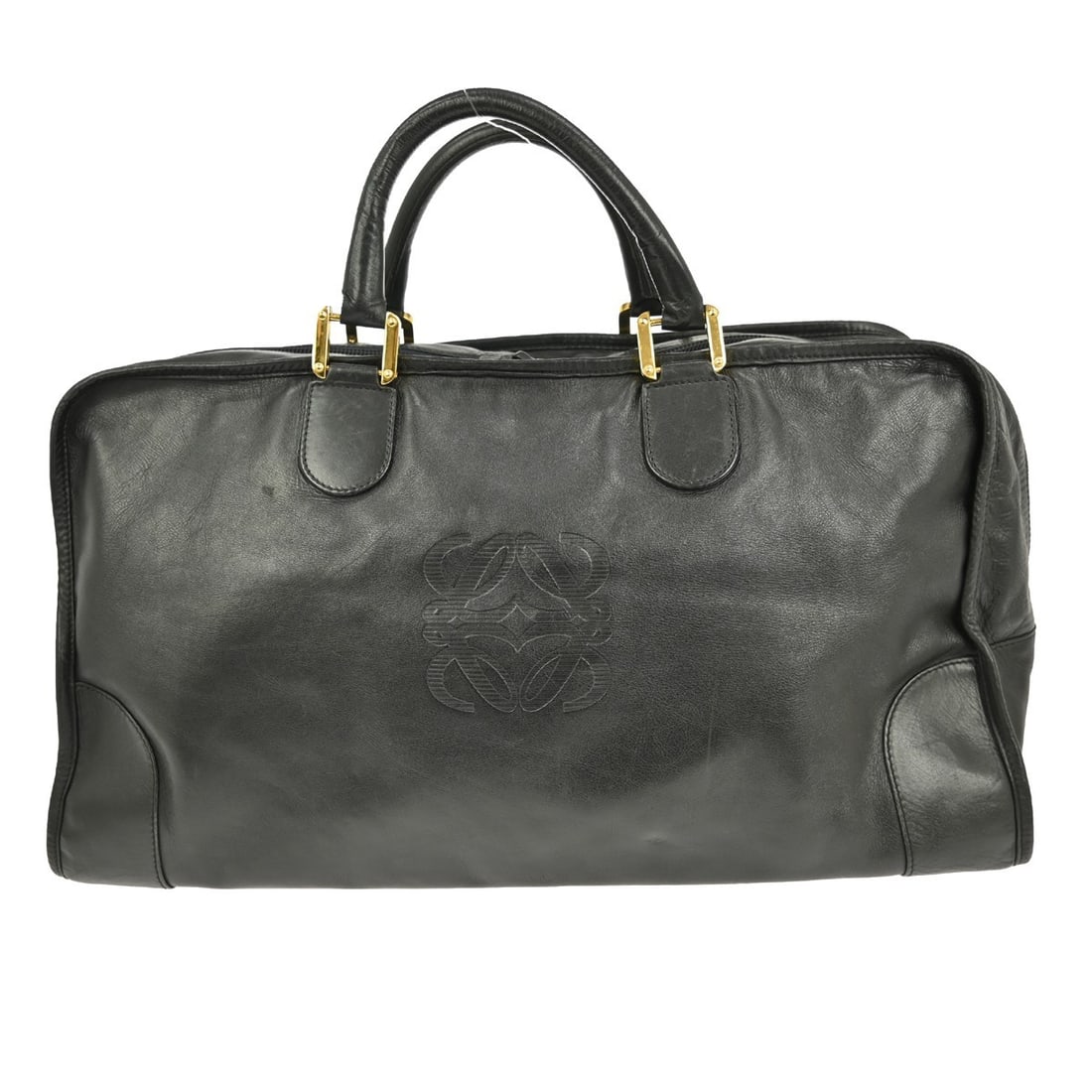 Loewe Amazona 50 Extra Large Black Leather Top Handle Bag: Loewe Amazona 50 Extra Large Black Leather Top Handle Bag This Loewe Amazona 50 handbag is crafted from black leather and features double leather handles with a 4-inch drop. The extra-large top handle