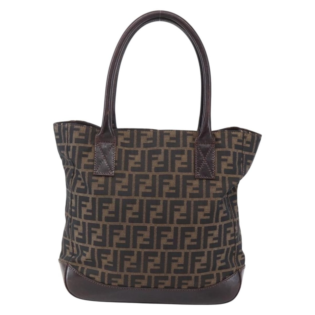 Fendi Zucca Canvas Vintage Open Tote Bag with Leather Trim: Fendi Zucca Canvas Vintage Open Tote Bag with Leather Trim This pre-owned Fendi vintage open tote features the iconic Zucca canvas with leather accents in black. Designed for women, the tote offers a