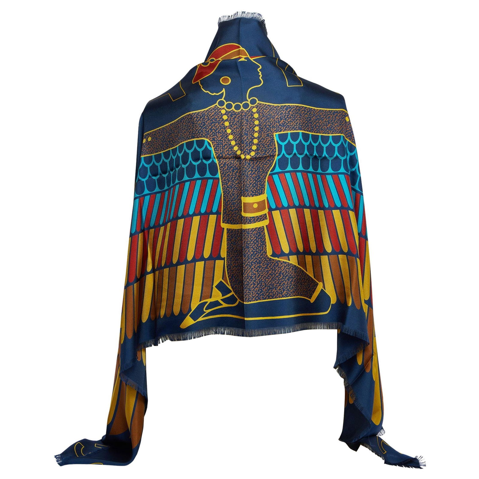 Chanel Egyptian Silk Shawl Blue with Pharaoh Design 26 x 72: Chanel Egyptian Silk Shawl Blue with Pharaoh Design 26 x 72 Experience the luxury of this Chanel Blue Egyptian Silk Shawl, a stunning piece from the esteemed Egyptian collection. Crafted from high-qua