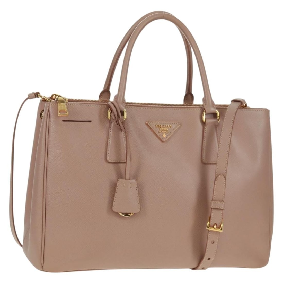 Prada Saffiano Leather Pink Gold 2way Handbag with Shoulder Strap (1 of 18)
